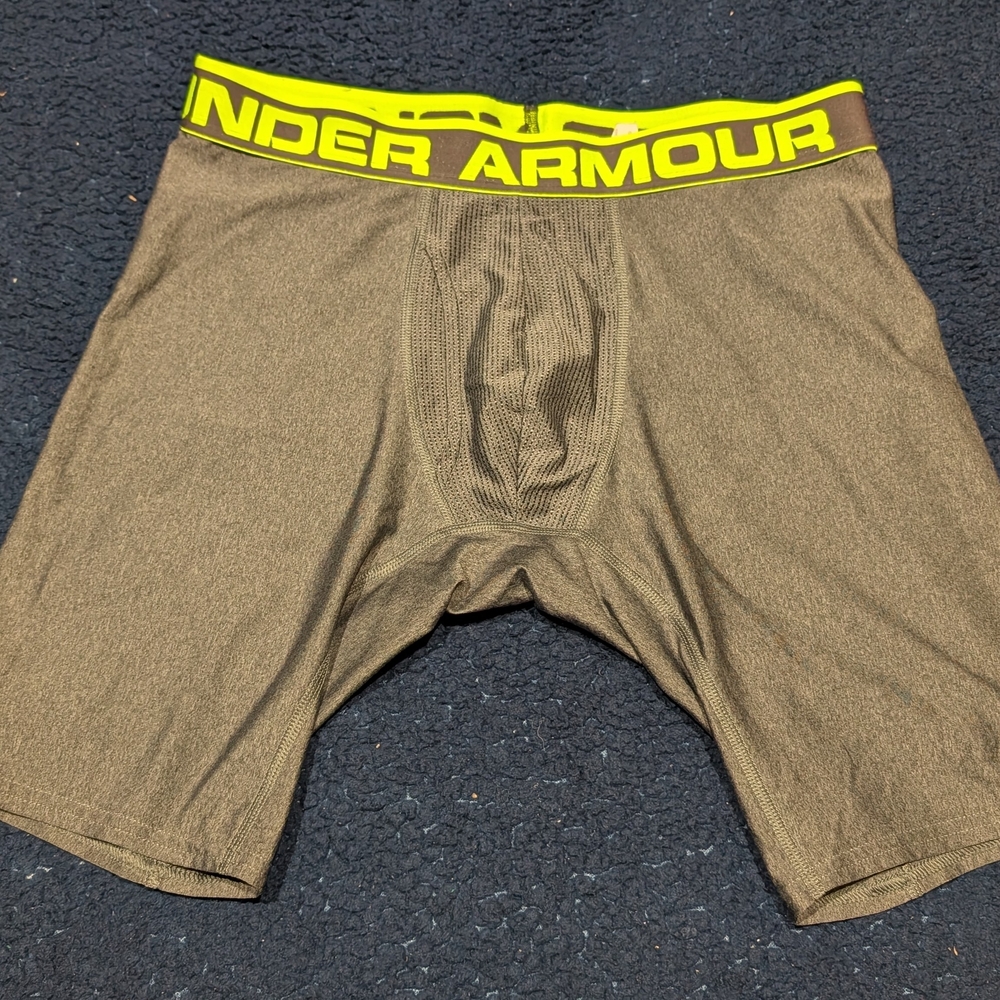 Under Armour Men's Brown Boxer Briefs with Volt & Blue Waistbands (2 Pair)